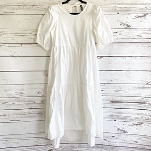 Zara Medium White Prairie Babydoll Tie Up Open Keyhole Back Midi Dress